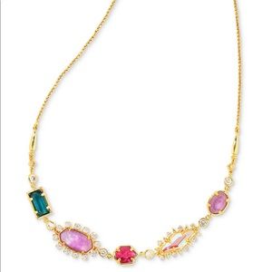 Kendra Scott Gold Necklace with Pink and Green Stones